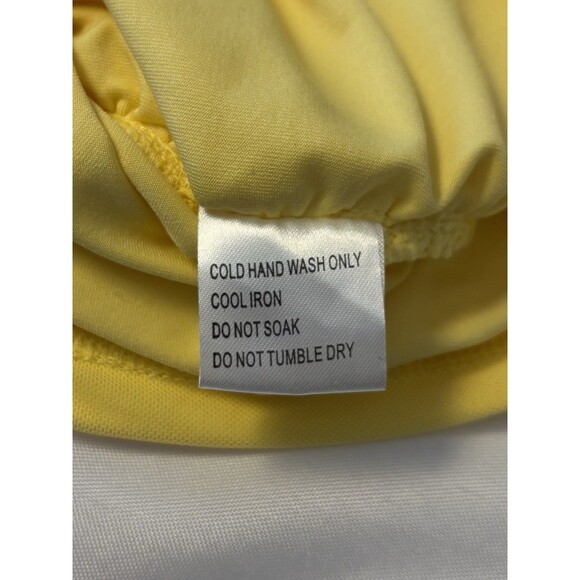 HELLO MOLLY Yellow Gathered Bust Mini Bodycon Dress Large Straps Stretch Spring - Picture 12 of 15